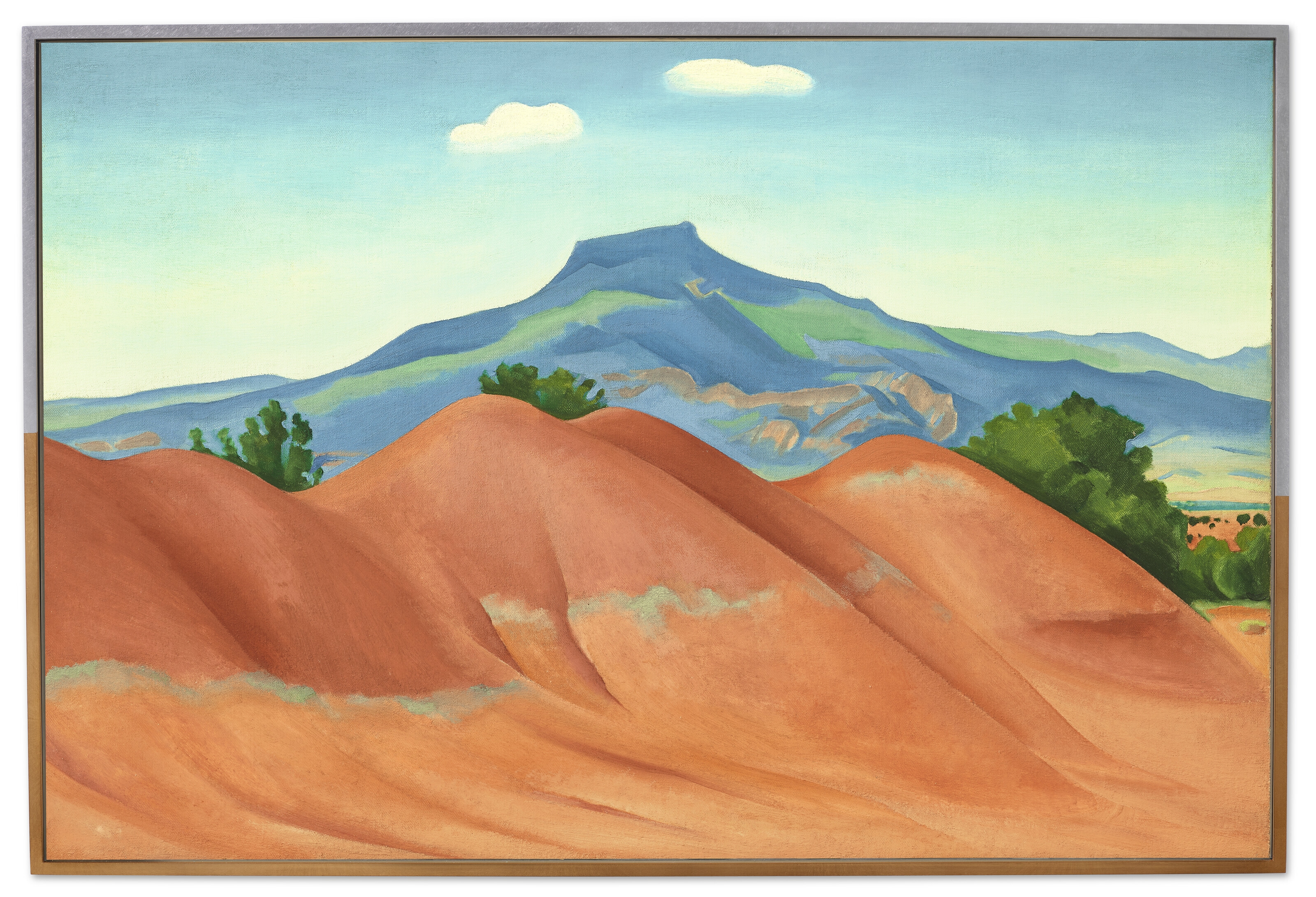Artwork by Georgia O'Keeffe, Red Hills with Pedernal, White Clouds, Made of oil on canvas