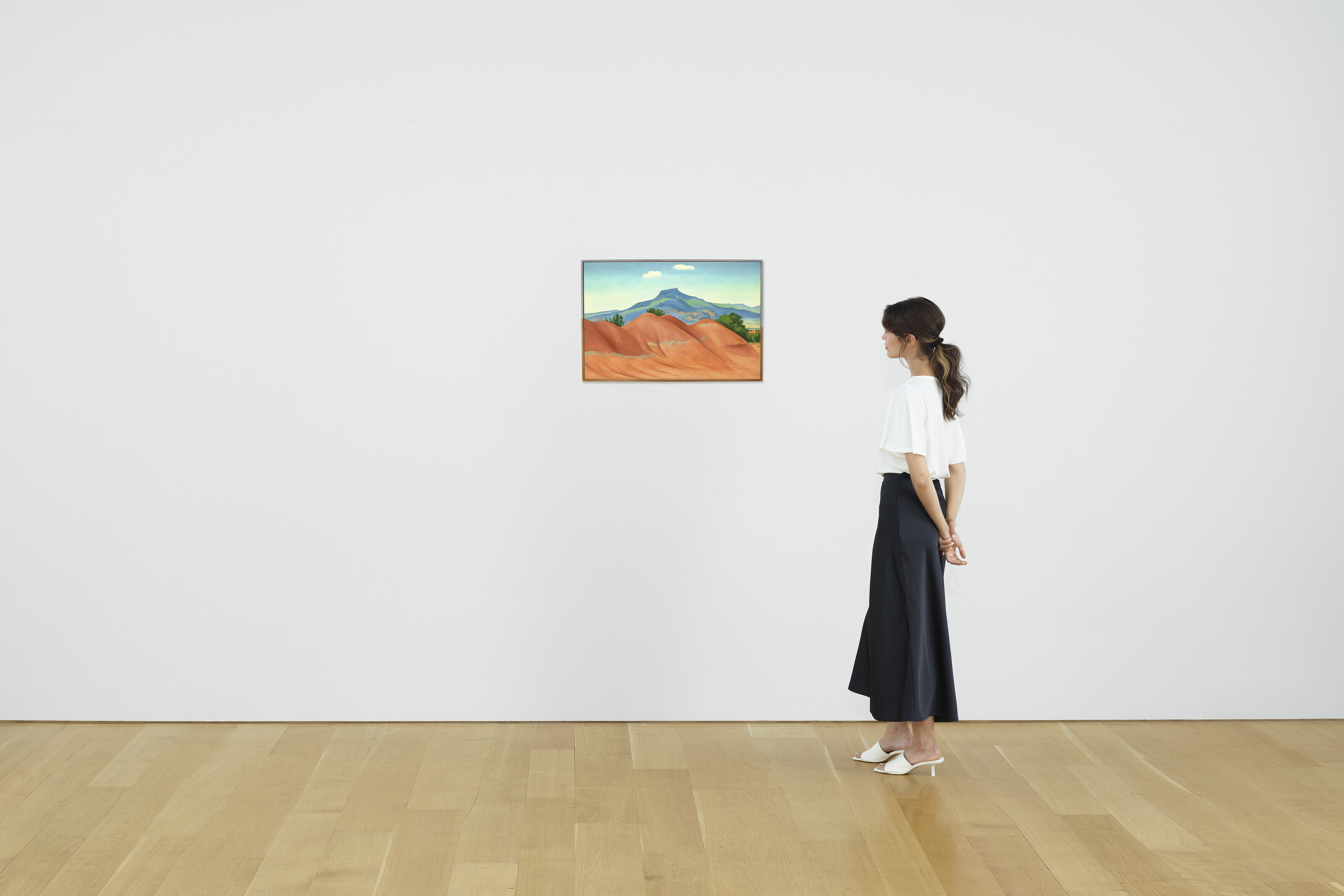 Artwork by Georgia O'Keeffe, Red Hills with Pedernal, White Clouds, Made of oil on canvas