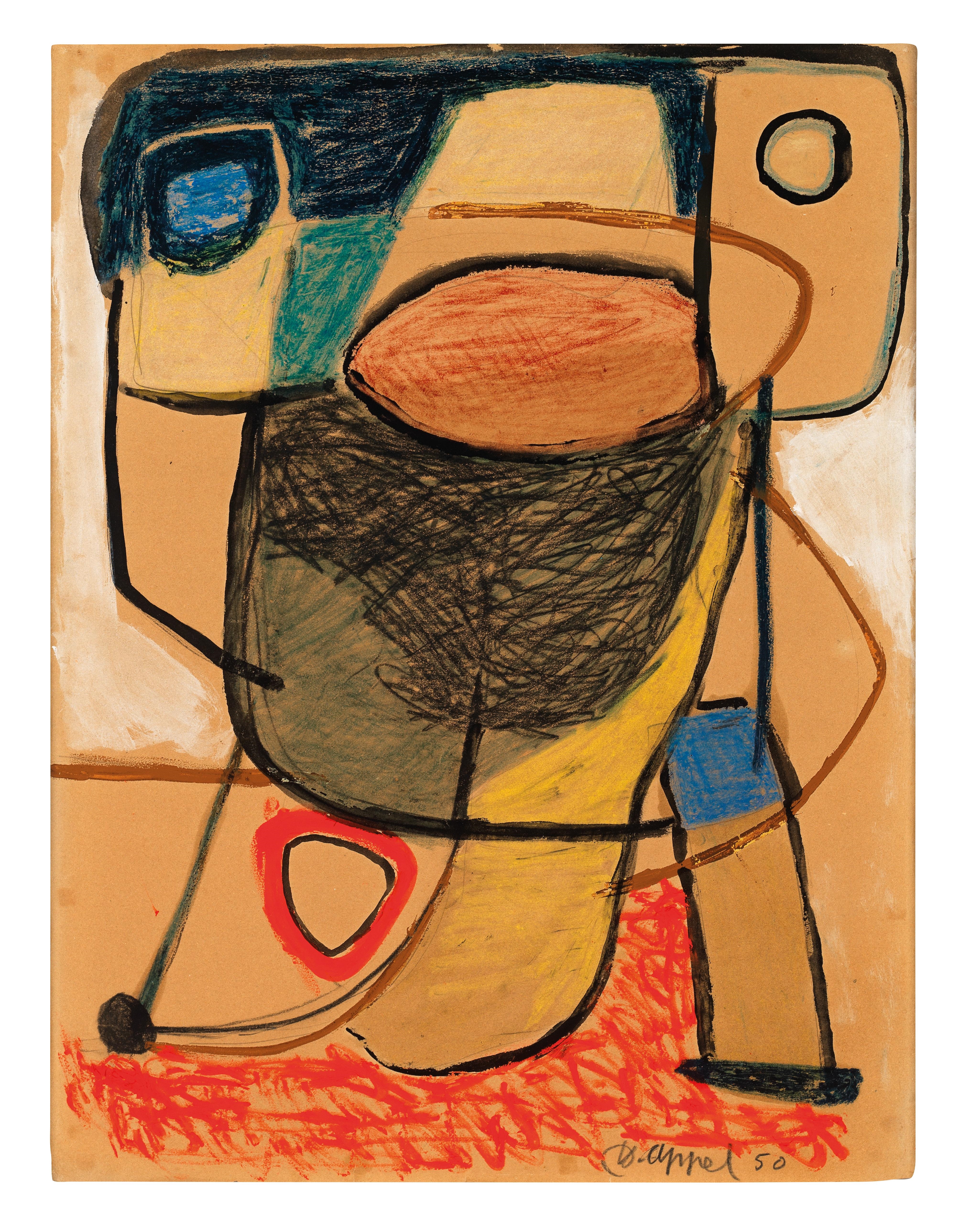 Artwork by Karel Appel, Untitled, Made of mixed media on brown paper