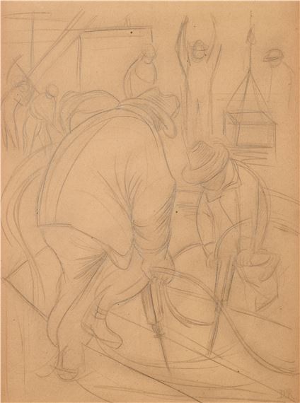 Study for Pneumatic Drilling (Taladro neumático) by Diego Rivera, circa 1930