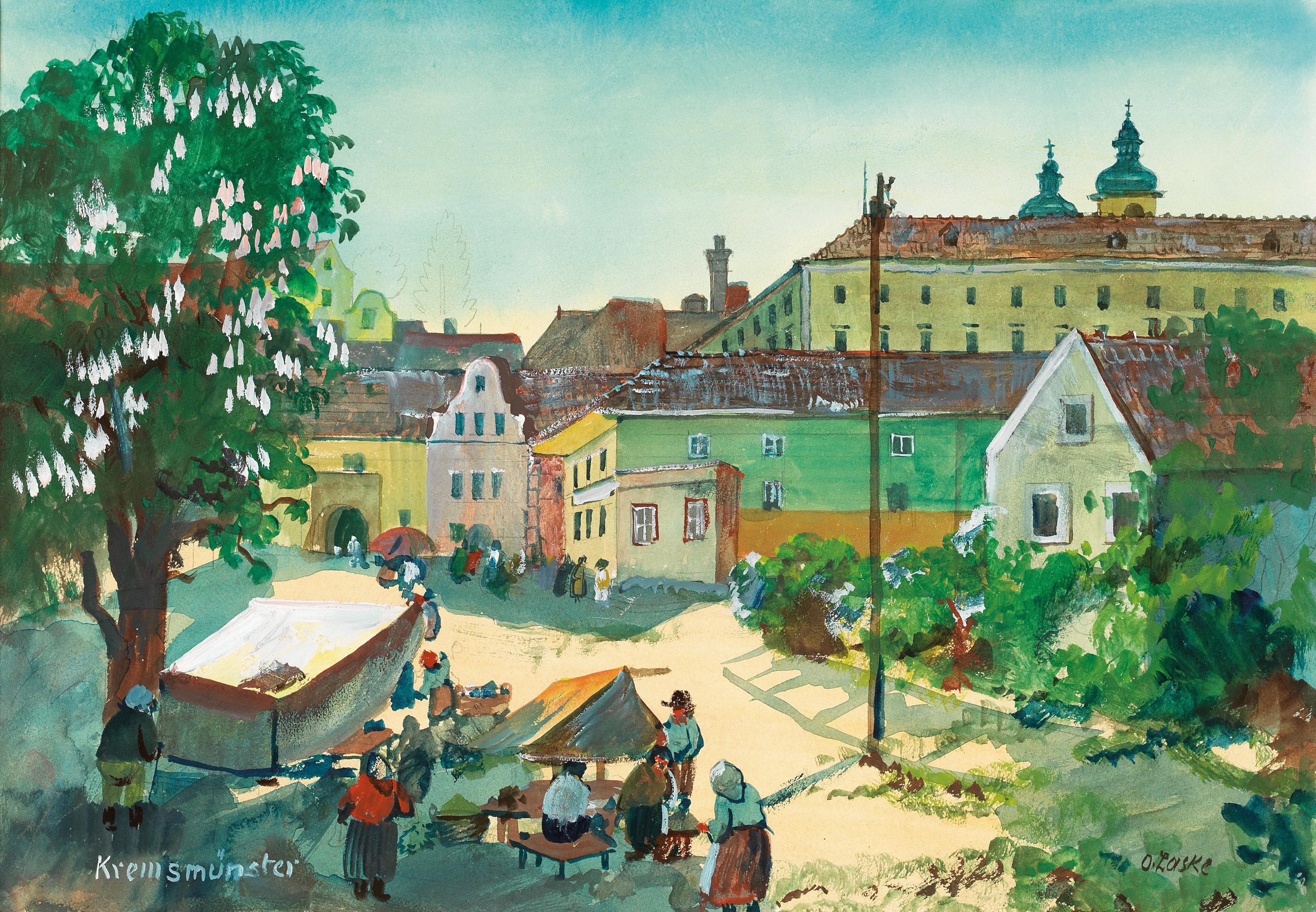 Artwork by Oskar Laske, “Kremsmünster”, Made of gouache, watercolour on paper