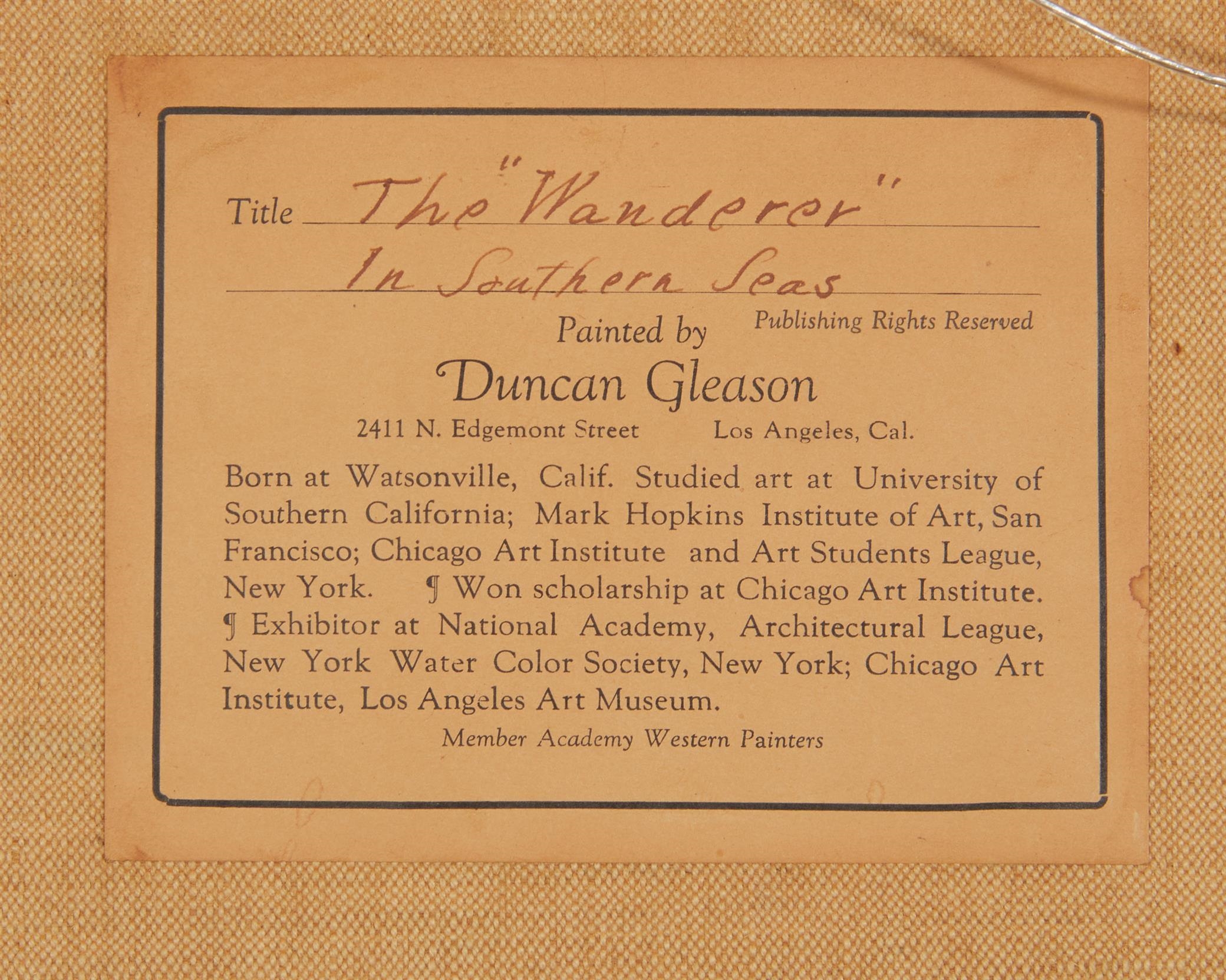 Joe Duncan Gleason | The Wanderer In Southern Seas | MutualArt