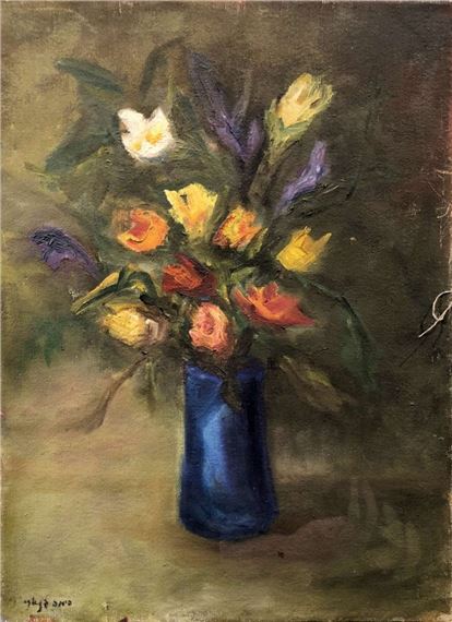 Flowers in a Blue Vase by Sima Ben Ari
