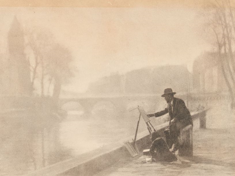 Paul Jules CAPDEVILLE | Painter and child on the quays of the Seine in ...