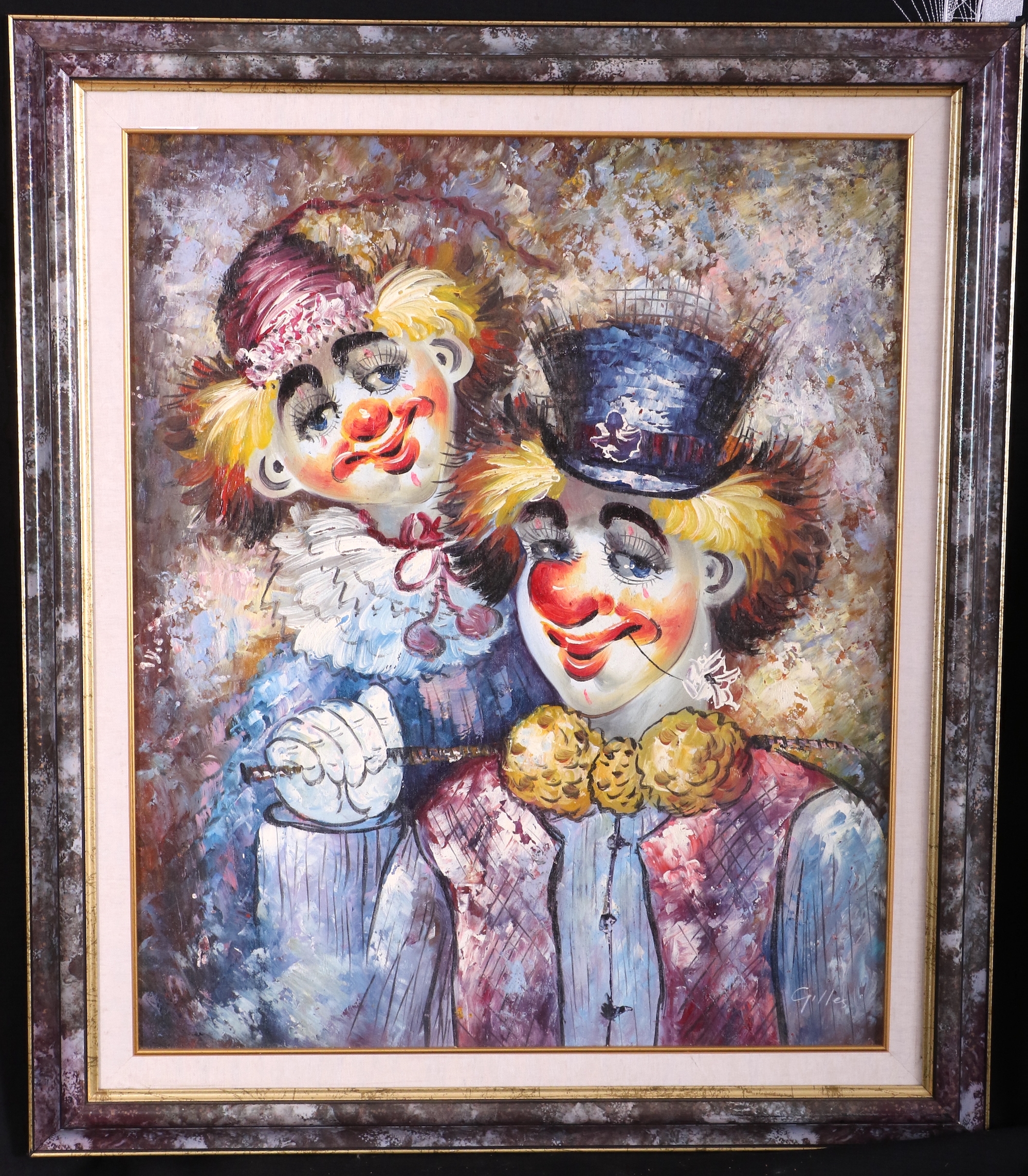 Artwork by Gilles Baise, TWO CLOWNS, Made of oil on canvas on board