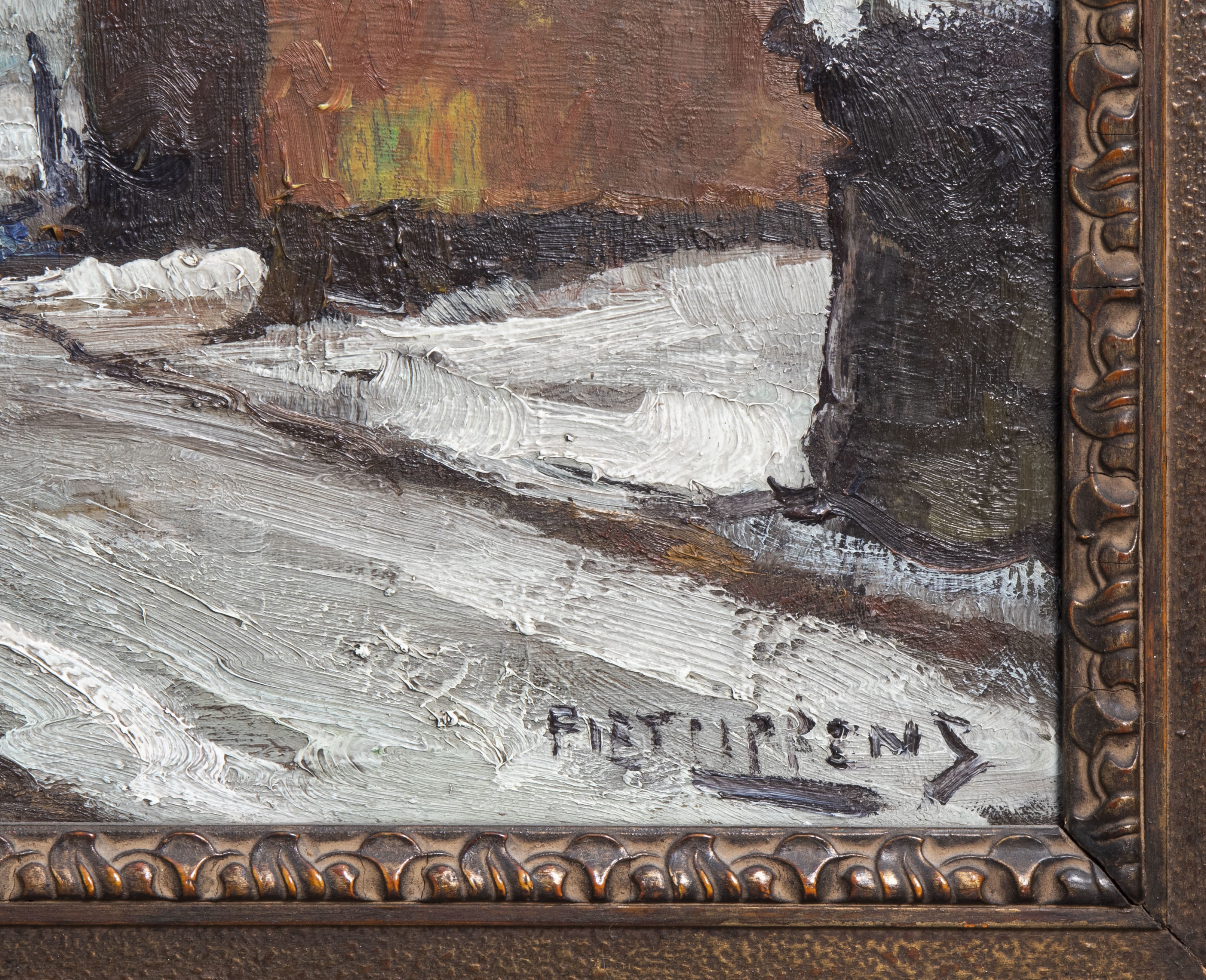 Artwork by Piet Lippens, A winter cityscape, Made of oil on canvas