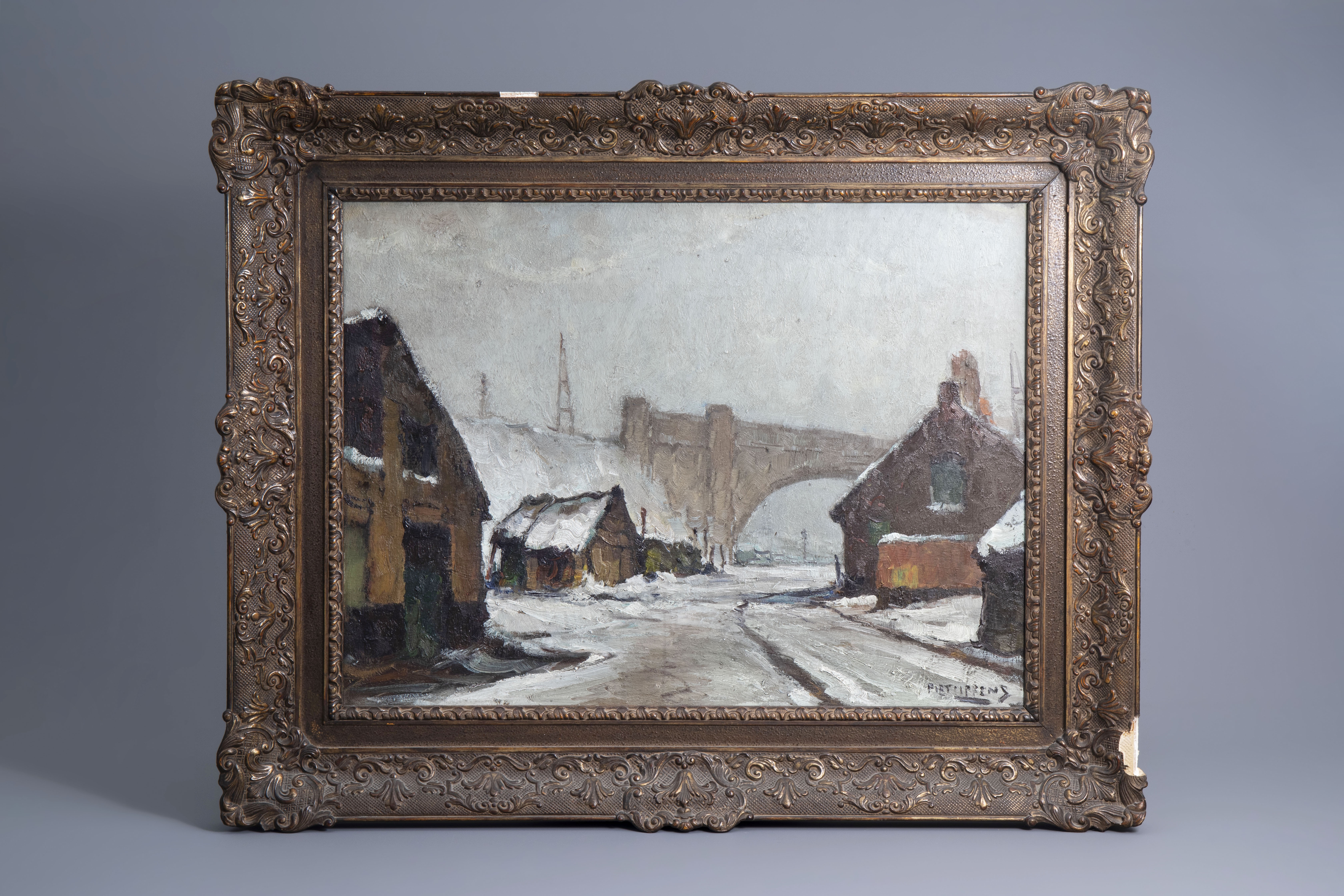 Artwork by Piet Lippens, A winter cityscape, Made of oil on canvas
