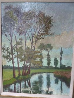 Pierre Martin Gueret/River Landscape/signed/oil on canvas - Pierre Martin Gueret