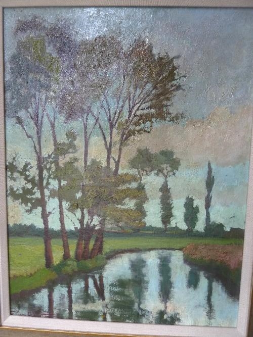 Artwork by Pierre Martin Gueret, Pierre Martin Gueret/River Landscape/signed/oil on canvas, Made of oil on canvas