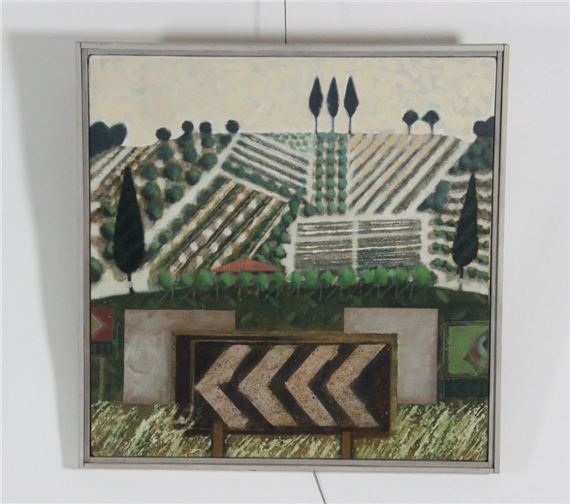 Mike Rennie/Tuscan Landscape/signed and inscribed verso/oil and acrylic on canvas by Mike Rennie