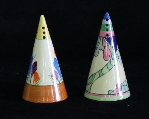 A Clarice Cliff Bizarre conical sugar sifter by Staffordshire