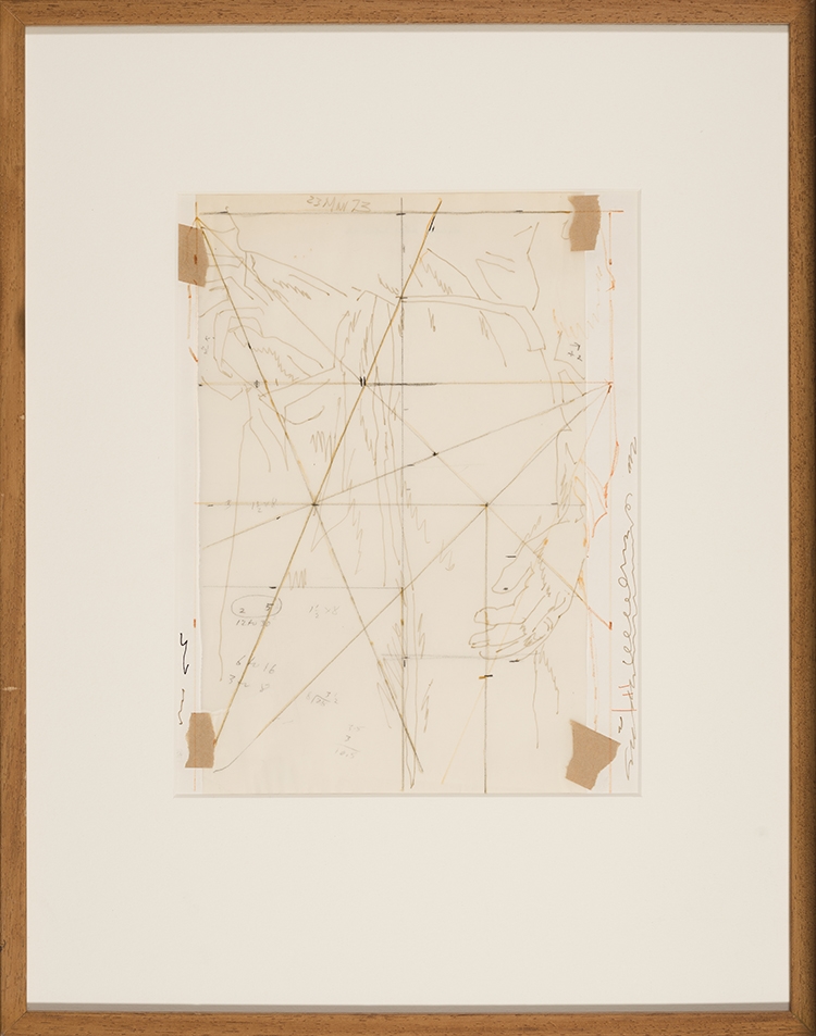 Artwork by Alex Colville, Study for Woman in Bathtub, Made of ink and graphite on paper