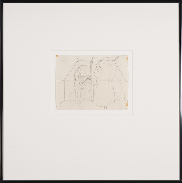 Artwork by Alex Colville, Study for Nude and Dummy, Made of graphite on paper