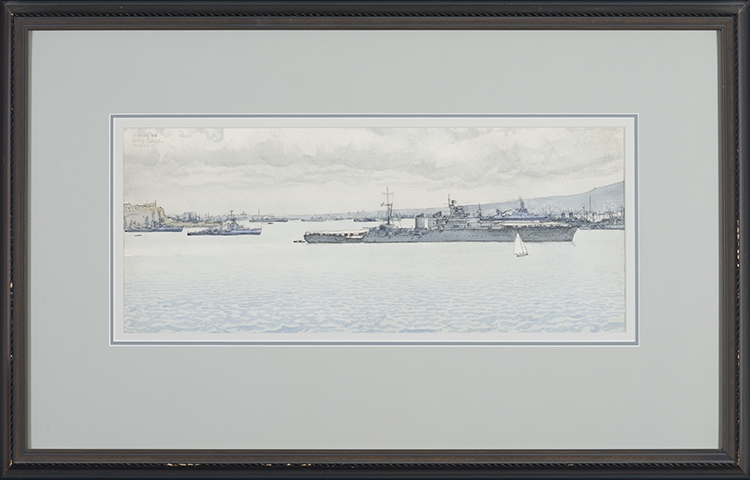 Artwork by Alex Colville, Italian Cruiser in Naples Harbour, Made of watercolour on paper