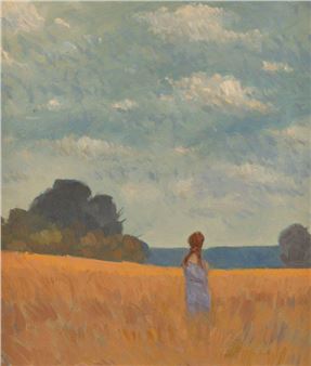 Michael Darling (20th Century)/Girl in a Field/signed and dated verso Michael Darling '80/oil on board - Michael Darling