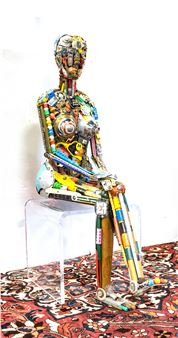 Leo Sewell (American, 1945) Mixed Media Assemblage Seated Nude Sculpture, H 51'' W 37'' - Leo Sewell