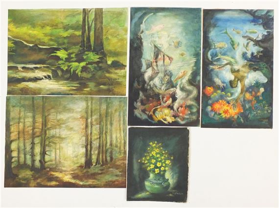 F Enlen - Five German school watercolours onto cards by German School, 18th Century