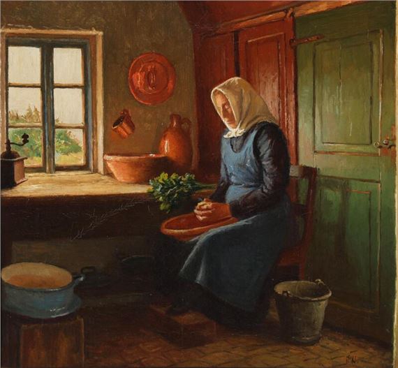 A woman working in the kitchen in a Laesoe-house by Marinus Nielsen
