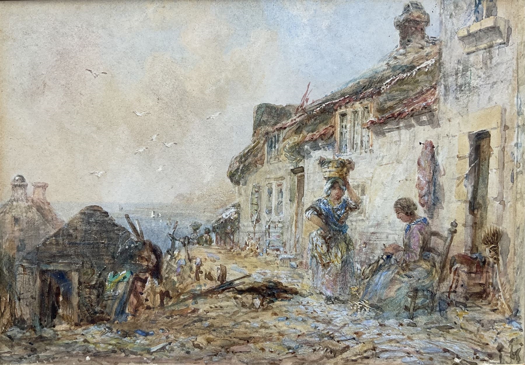George Weatherill | Fisherwomen beside Cottages at Runswick Bay | MutualArt