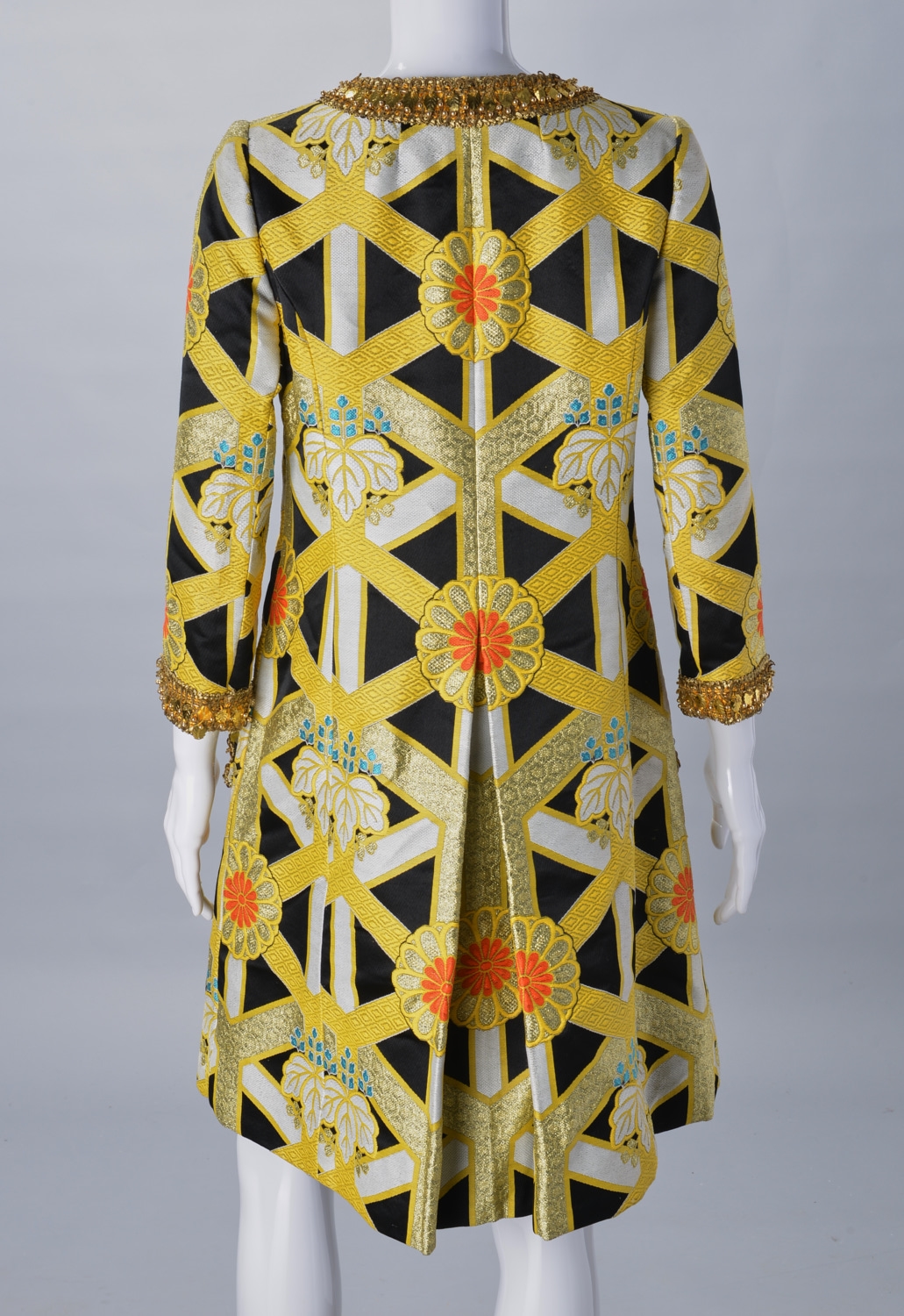 Artwork by Hanae Mori, floral design on black, Made of black, white & yellow