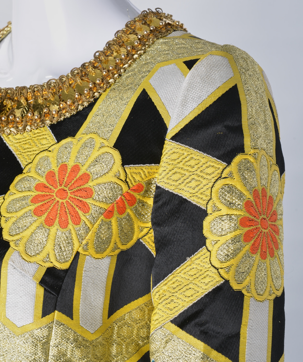 Artwork by Hanae Mori, floral design on black, Made of black, white & yellow