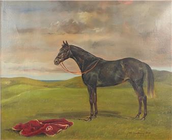 M.E. Chadbury - Oil onto canvas study of a race horse in a landscape setting - M.E. Chadbury