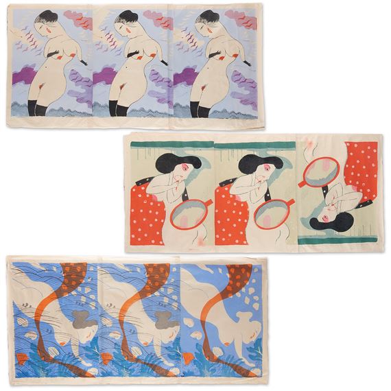 (3) large woodcuts by Mayumi Oda, 1974