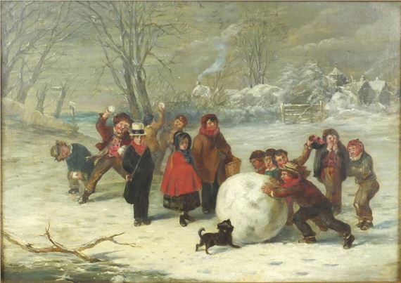 Attributed to William Hemsley - Children in the snow by William Hemsley, 19th century