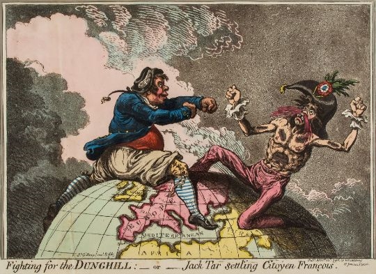 Artwork by James Gillray, Gillray (James) - Fighting for the Dunghill _ or _ Jack Tar settling Citoyen François, Made of Tar