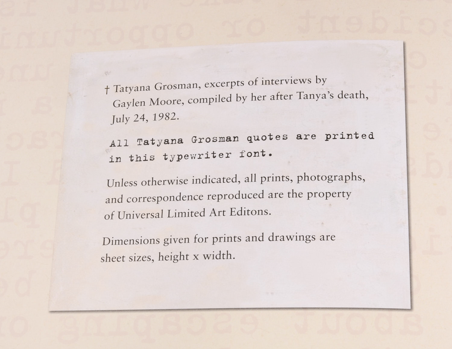 Artwork by Tatyana Grosman, A Scrapbook by Riva Castleman. Universal Limited Art Editions