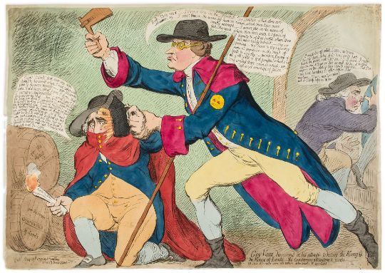 Gillray (James) - Guy Vaux discovered in his attempt to destroy the King & the House of Lords by James Gillray, 1791