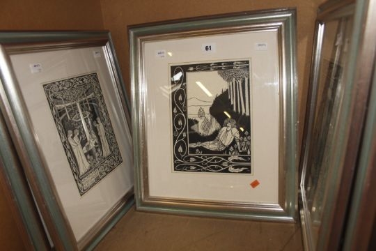 In the manner of Aubrey Beardsley Morte d'Arthur Six black and white illustrations 24cm x 20cm by Aubrey Beardsley