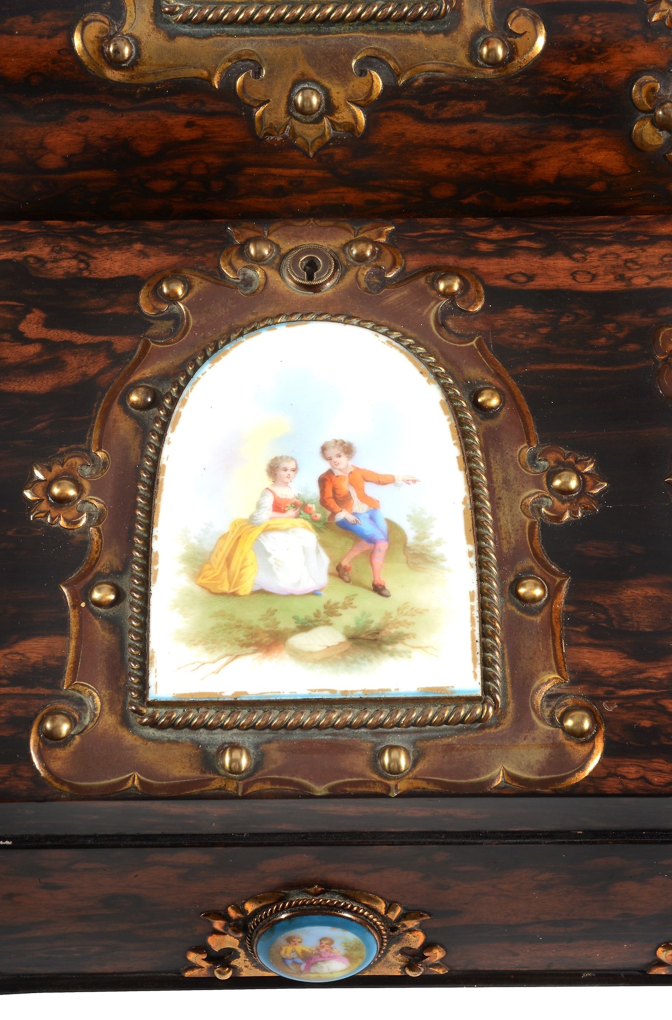 Artwork by A. Simpson, A Victorian coromandel and Paris porcelain mounted writing slope, Made of porcelain mounted