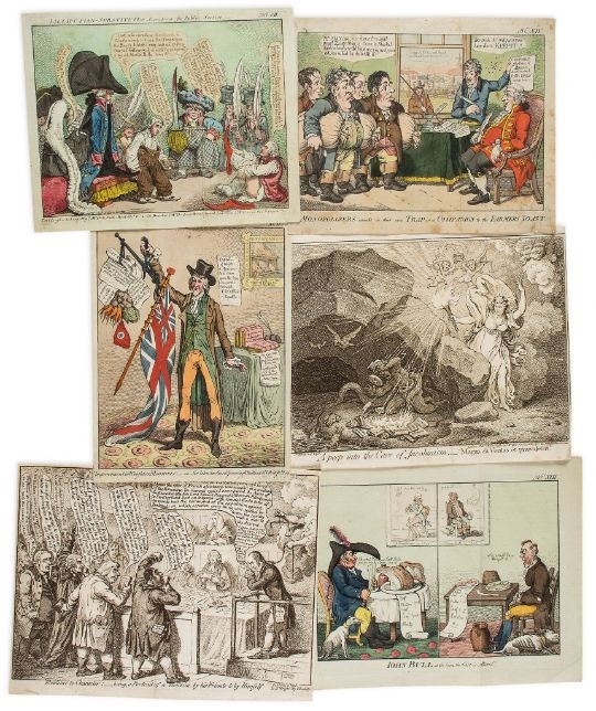 Artwork by James Gillray, Gillray (James) - A Peep into the Cave of Jacobinism; Evidence to Character, Made of plates