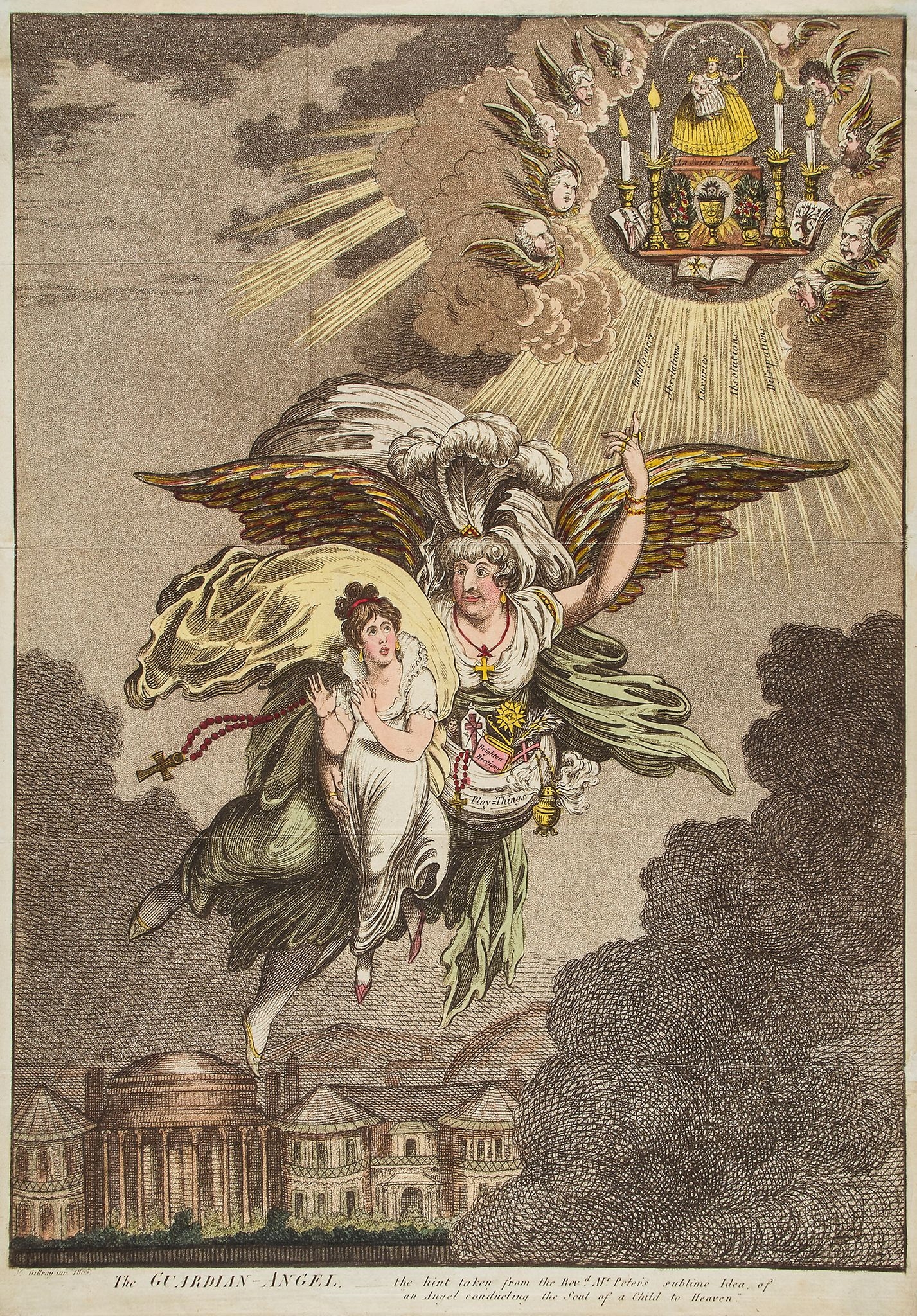 Artwork by James Gillray, Gillray (James) - Progress of the Toilet.-Dress Completed.-Plate 3., Made of pen and ink and watercolour