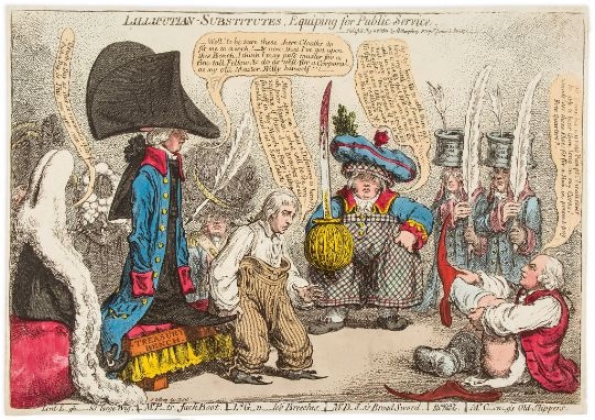 Artwork by James Gillray, Gillray (James) - Lilliputian-Substitutes, Made of hand coloured etching