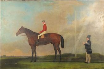 T. Skeet - Unframed oil onto canvas of Fred Archer upon a jockey with his trainer at Newmarket - Fred Archer