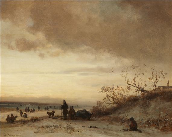 Adolf Stademann | Wintry landscape with ramblers at evening light ...