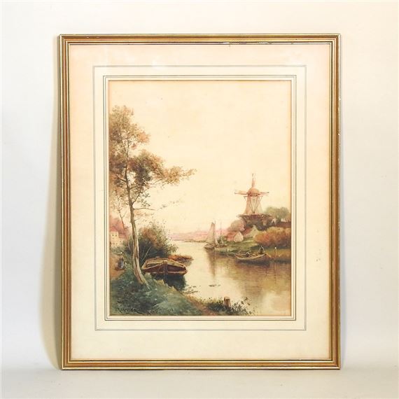 James Robertson Miller | River landscape with windmill | MutualArt