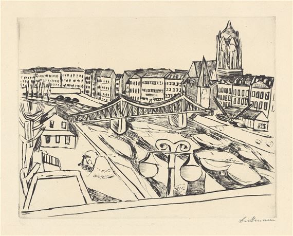 ”Stadtansicht mit eisernem Steg”.