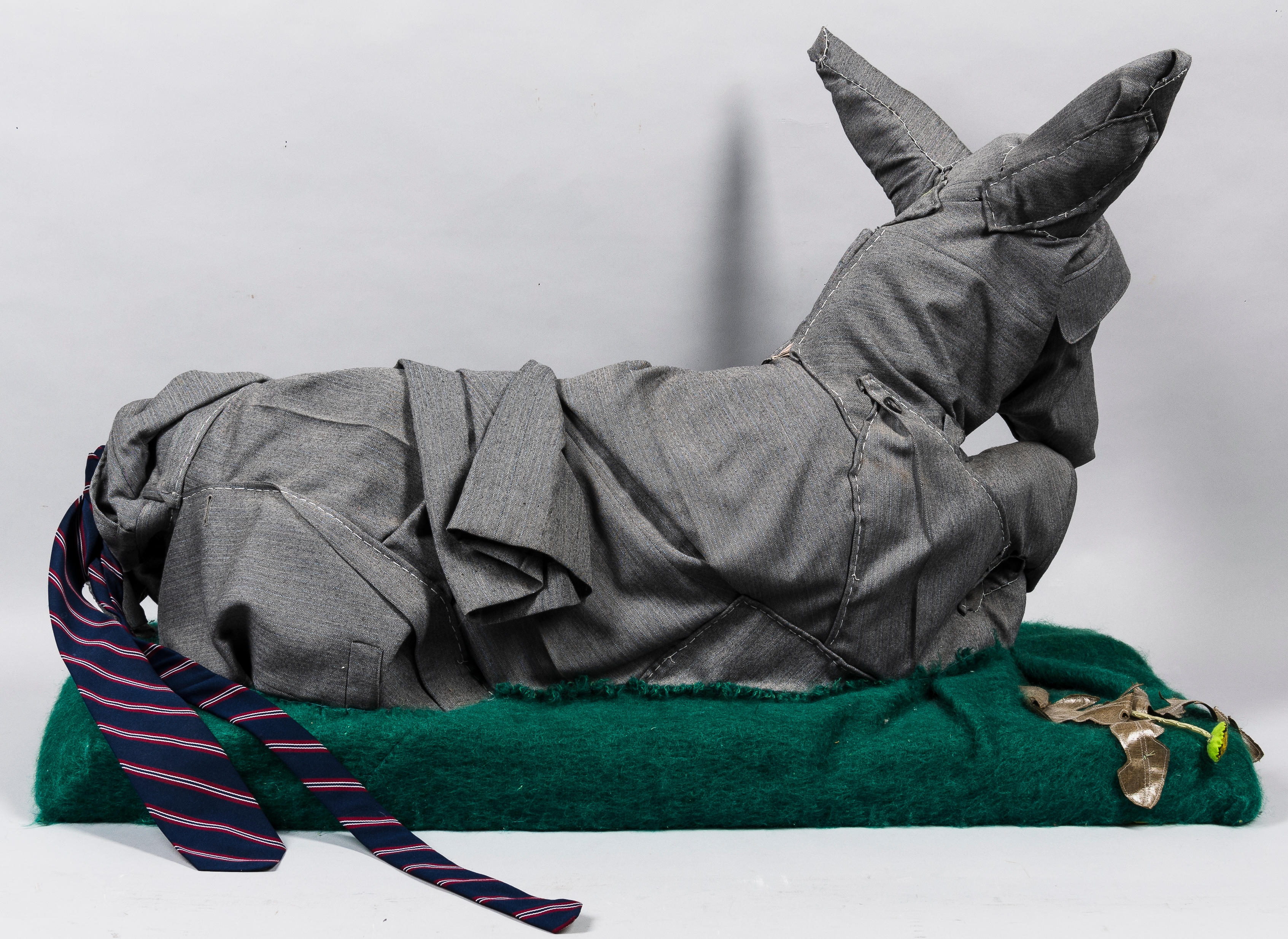 Artwork by Christian Holstad, House Training #1 (Dancing Goats), Made of mixed media including wool, leather, polyester, rubber, chicken wire, and linen