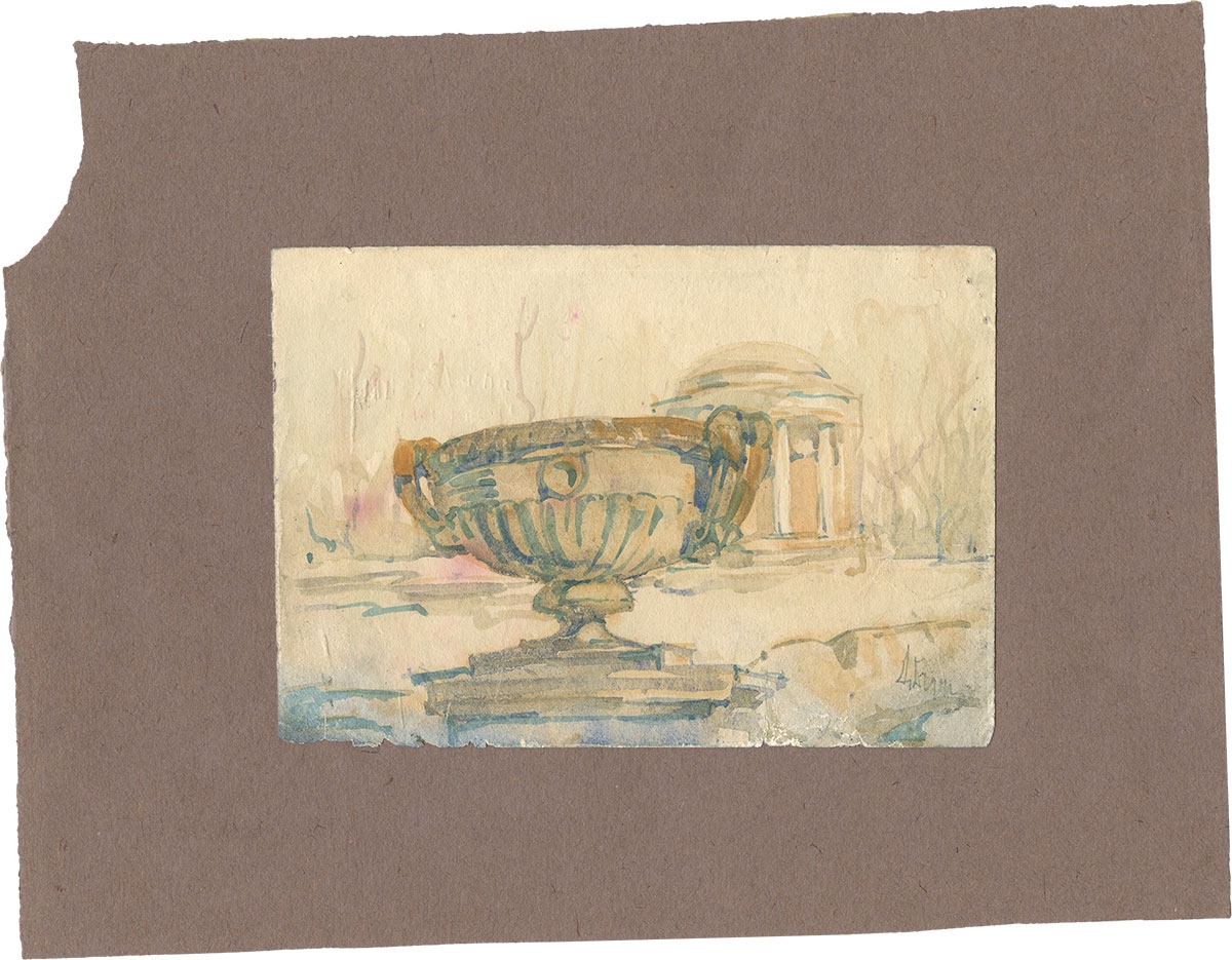 Artwork by Pyotr Maximilianovich Dulsky, In the park, Made of Paper, watercolor