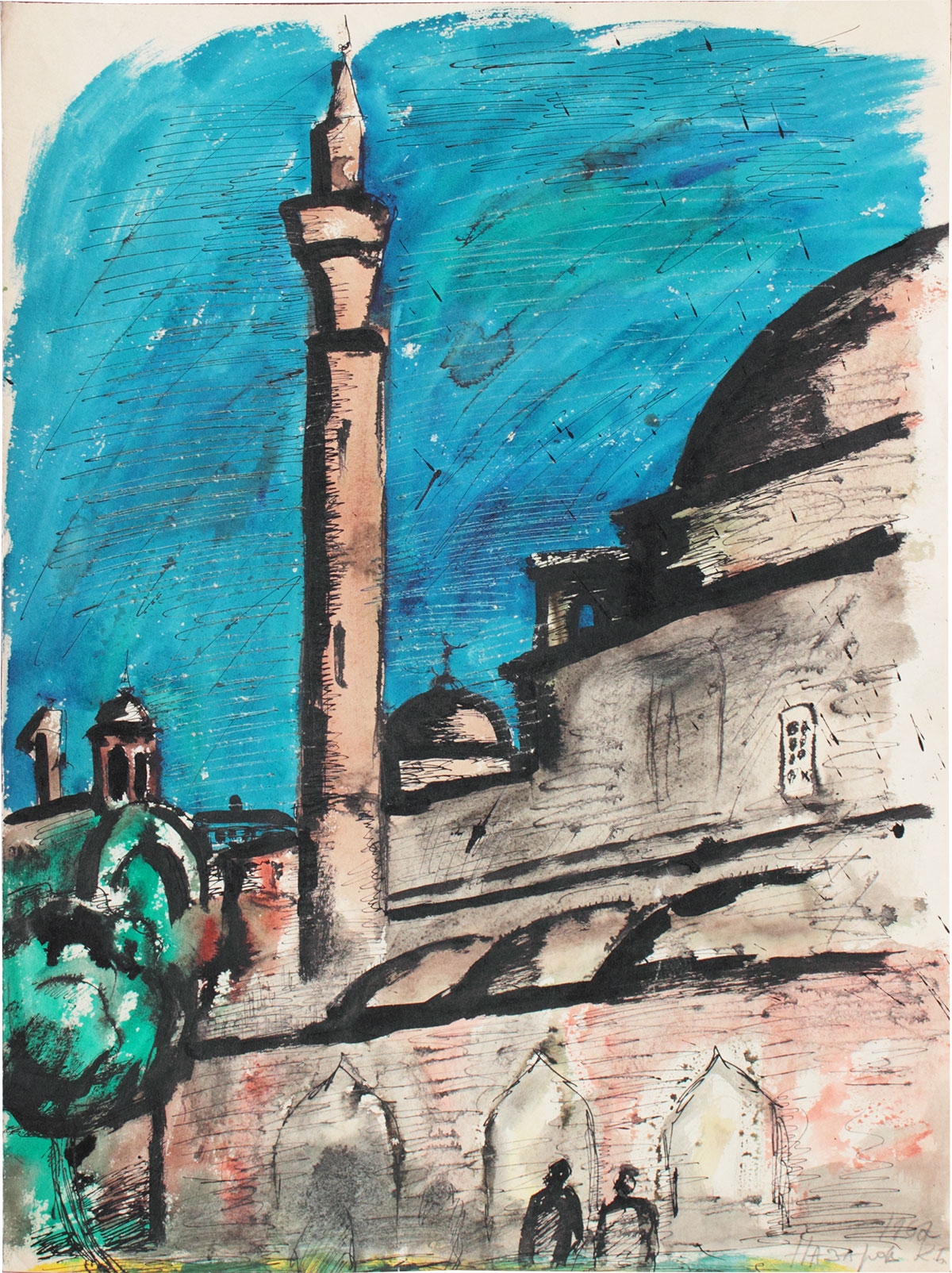 Artwork by Konstantin Borisovich Nazarov, Mosque in Bulgaria, Made of Paper, tempera