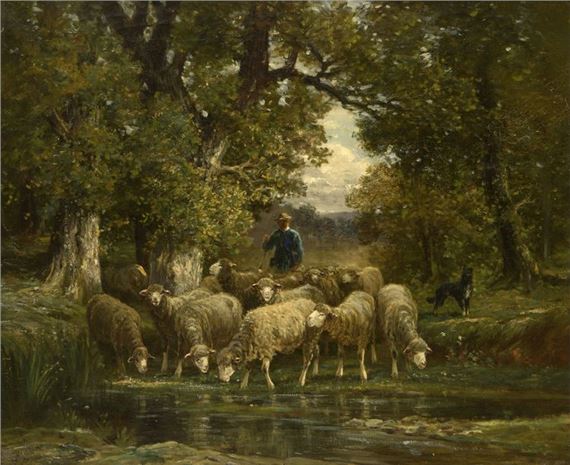 Shepherd and his sheep by Charles Émile Jacque