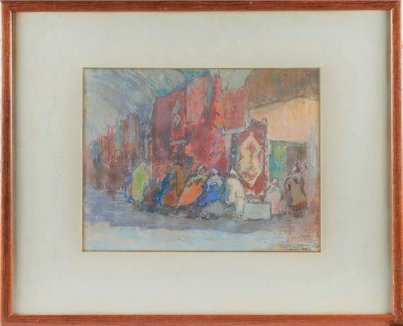 Assembly of men in the carpet souk, Tunis 1933 by René Pinard, 1933