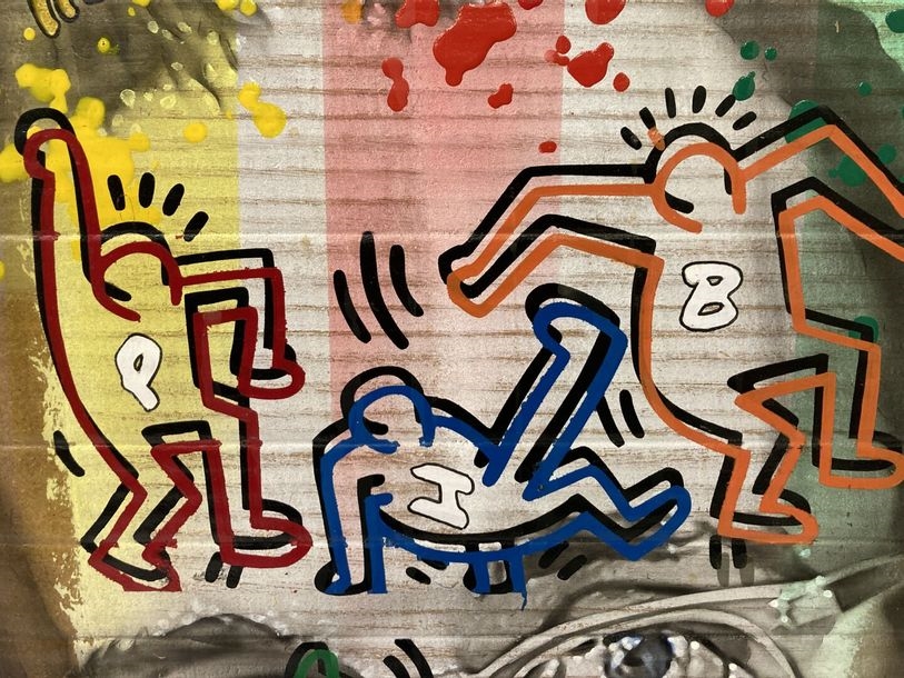 Artwork by Didier  Demé, Patrick Blondeau, Tribute to K Haring, Made of Acrylic on sculpted panel