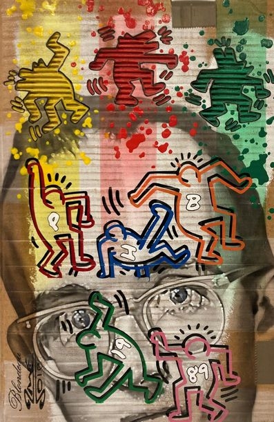 Artwork by Didier  Demé, Patrick Blondeau, Tribute to K Haring, Made of Acrylic on sculpted panel