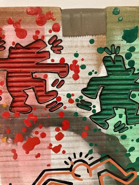 Artwork by Didier  Demé, Patrick Blondeau, Tribute to K Haring, Made of Acrylic on sculpted panel