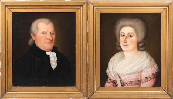 Pair of Portraits of William Bauer and Mary King by American School, 18th Century