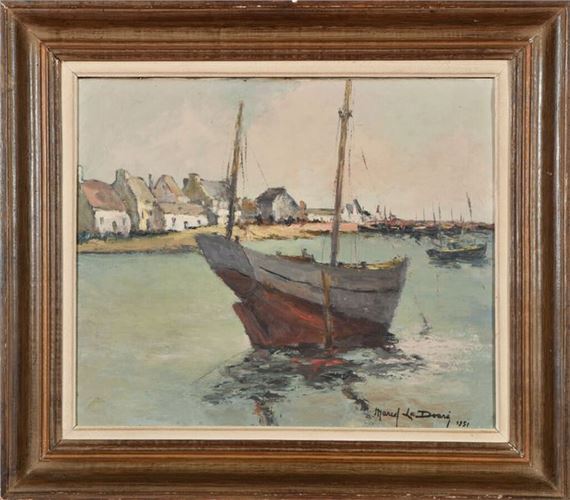 Bateau dans la baie, 1951. by Marcel Le Doare, 1951